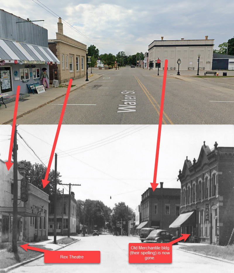 Rex Theatre - 2021 Street View Vs Historical Photo Comparison (newer photo)